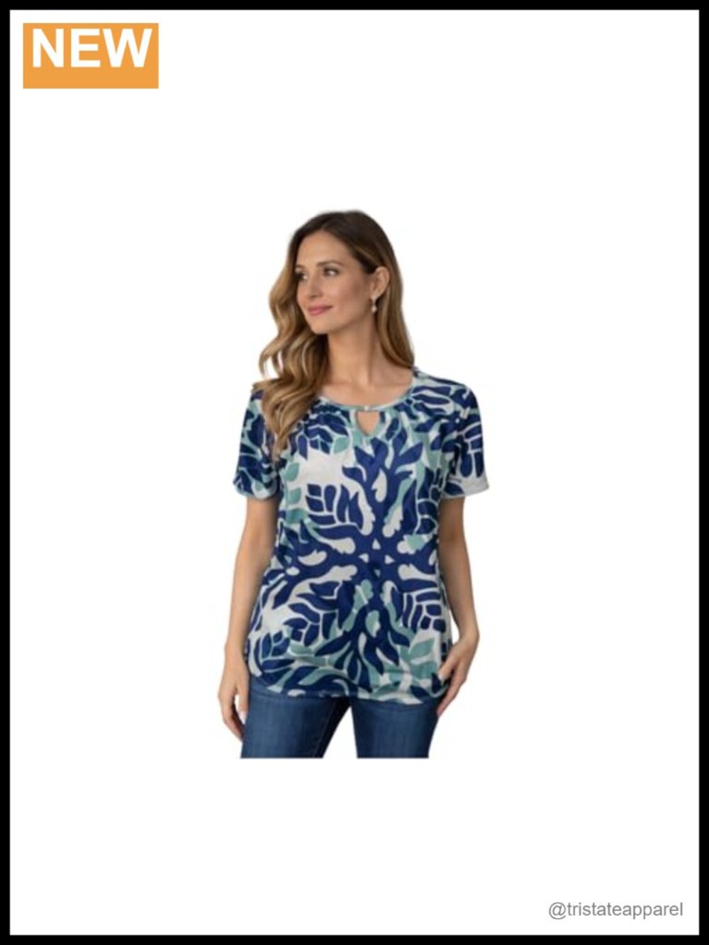 Women's Short Sleeve Keyhole Neck Blouse ITY Stretch